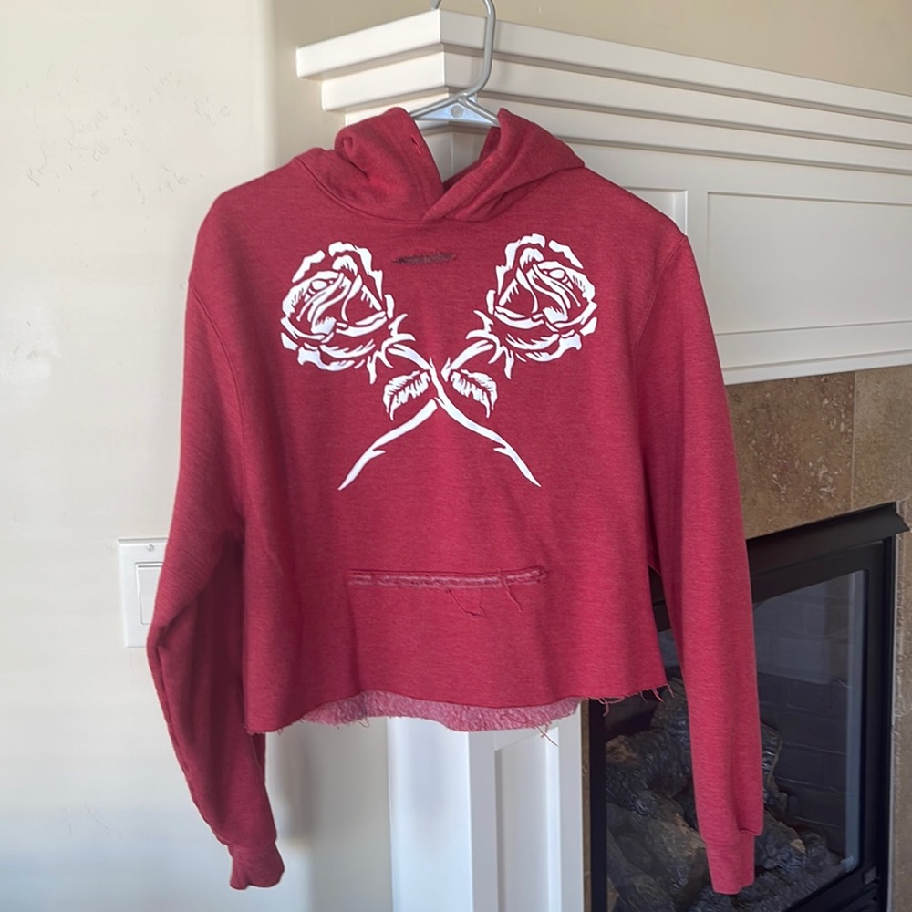 Roses and Skull Cropped Hoodie